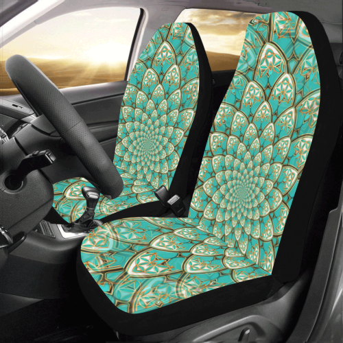 LOTUS FLOWER PATTERN gold turquoise white Car Seat Covers (Set of 2)