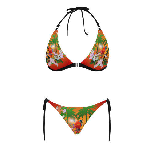 Tropical design Buckle Front Halter Bikini Swimsuit (Model S08)