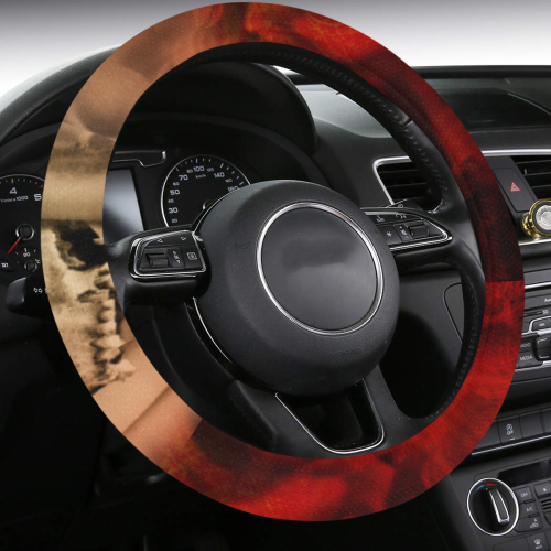 Creepy skulls on red background Steering Wheel Cover with Anti-Slip Insert