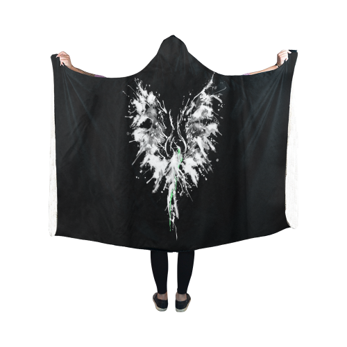 Phoenix - Abstract Painting Bird White 1 Hooded Blanket 50''x40''