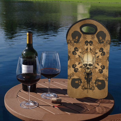 Skull with skull mandala on the background 2-Bottle Neoprene Wine Bag