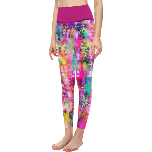Rainbow Tie Dye Painting Mix Women's All Over Print High-Waisted Leggings (Model L36)