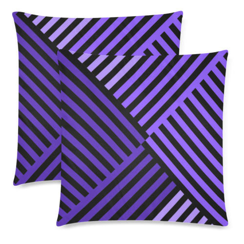 Purple Diagonal Striped Pattern Custom Zippered Pillow Cases 18"x 18" (Twin Sides) (Set of 2)