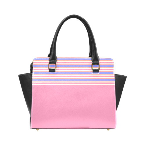 Retro TubeTop Stripe Pink Multi Rivet Shoulder Handbag (Model 1645)