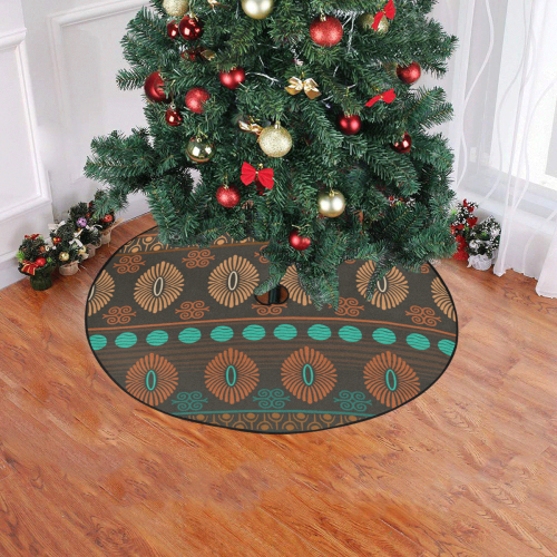Ethnic Bohemian Brown, Orange, and Teal Christmas Tree Skirt 47" x 47"