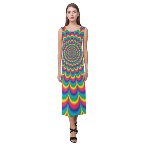 Crazy Psychedelic Flower Power Hippie Mandala Phaedra Sleeveless Open Fork Long Dress (Model D08)