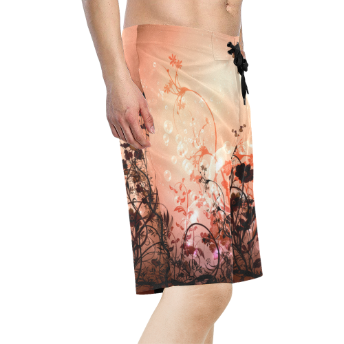 Beautiful flowers on purple background Men's All Over Print Board Shorts (Model L16)