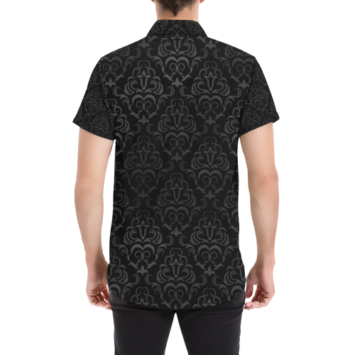 Elegant vintage floral damasks in  gray and black Men's All Over Print Short Sleeve Shirt (Model T53)