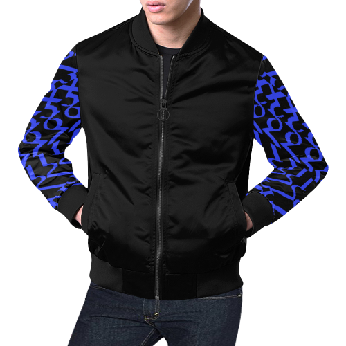NUMBERS Collection 1234567 Sleeves Black/Blueberry All Over Print Bomber Jacket for Men (Model H19)