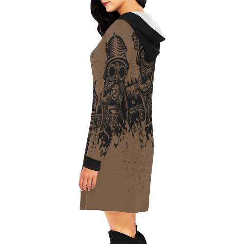 Retro Futurism Steampunk Adventure Soldier 3 All Over Print Hoodie Mini Dress (Model H27)