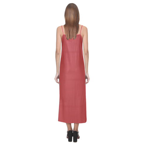color firebrick V-Neck Open Fork Long Dress(Model D18)