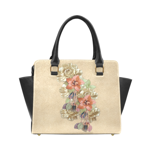 leather flower art Rivet Shoulder Handbag (Model 1645)