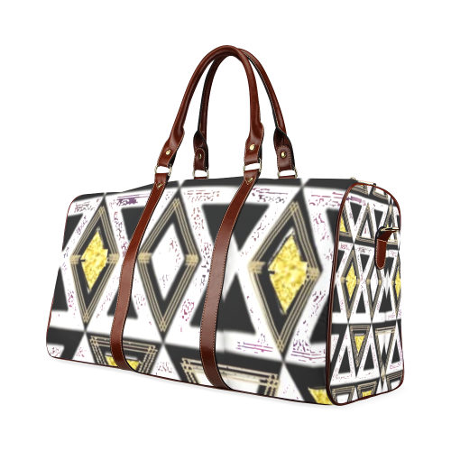 Classic gold glitter and black triangles custom waterproof travel bag Waterproof Travel Bag/Large (Model 1639)