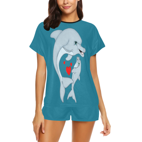 Dolphin Love Mosaic Blue Women's Short Pajama Set