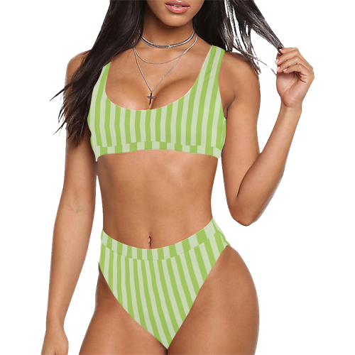 Lime Stripes Sport Top & High-Waisted Bikini Swimsuit (Model S07)