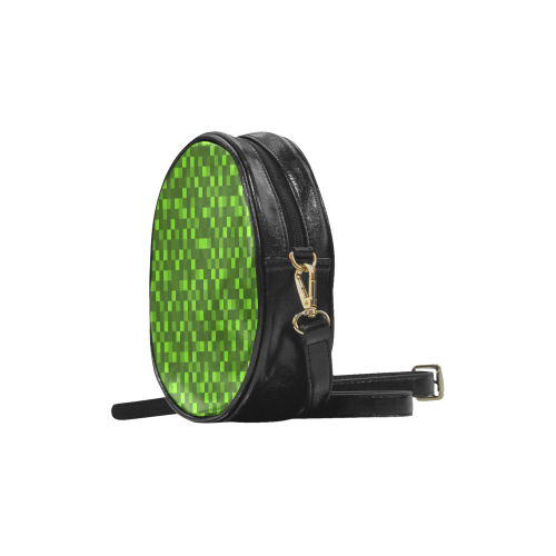 funky funny light and dark green neon color pixel pixels blocks gamer Round Sling Bag (Model 1647)