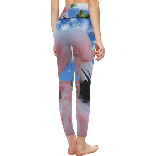 Flamingo and Beach Women's All Over Print High-Waisted Leggings (Model L36)