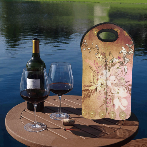 Wonderful floral design, vintage 2-Bottle Neoprene Wine Bag