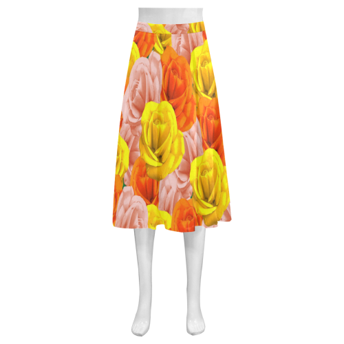 Roses Pastel Colors Floral Collage Mnemosyne Women's Crepe Skirt (Model D16)