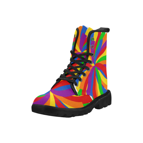 Rainbow Pom Pom Martin Boots for Women (Black) (Model 1203H)