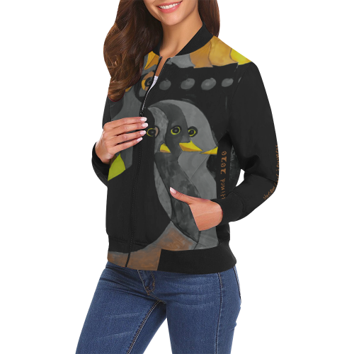 Stream Consciousness Black Bird All Over Print Bomber Jacket for Women (Model H19)