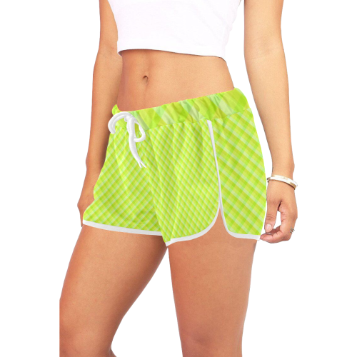Yellow and green plaid pattern Women's All Over Print Relaxed Shorts (Model L19)