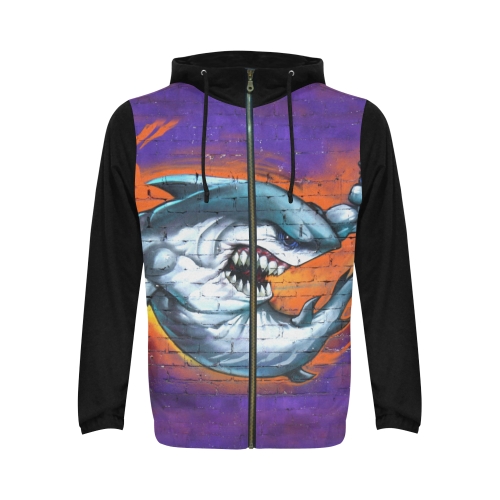 Graffiti Shark (Vest Style) All Over Print Full Zip Hoodie for Men (Model H14)