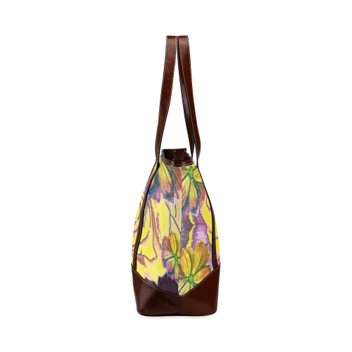Multicolor Watercolor Flowers Yellow Purple Green Tote Handbag (Model 1642)