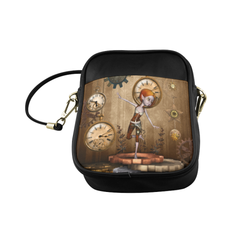 Steampunk girl, clocks and gears Sling Bag (Model 1627)