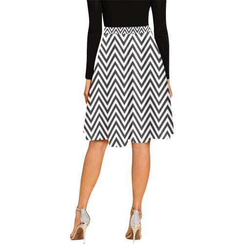 Black & White Chevron Melete Pleated Midi Skirt (Model D15)