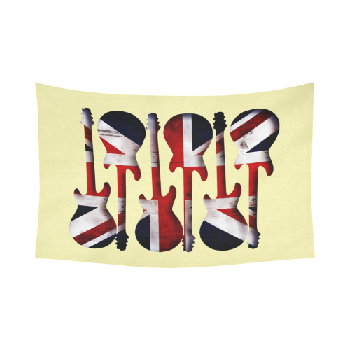 Union Jack British UK Flag Guitars Yellow Cotton Linen Wall Tapestry 90"x 60"