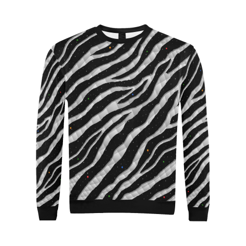 Ripped SpaceTime Stripes - White All Over Print Crewneck Sweatshirt for Men (Model H18)