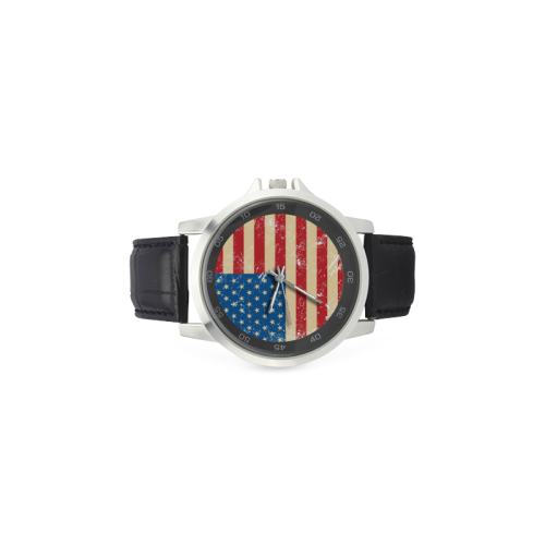 USA Flag Unisex Stainless Steel Leather Strap Watch(Model 202)