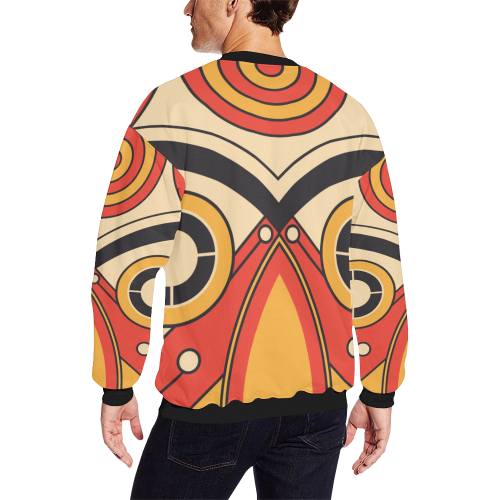 Geo Aztec Bull Tribal Men's Oversized Fleece Crew Sweatshirt/Large Size(Model H18)