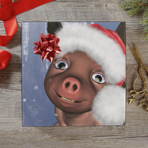 Christmas, cute little piglet with christmas hat Gift Wrapping Paper 58"x 23" (3 Rolls)