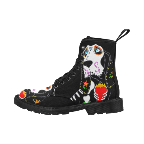 Basset Hound Sugar Skull Martin Boots for Women (Black) (Model 1203H)