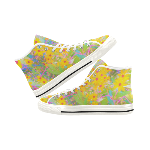 Pretty Yellow and Red Flowers with Turquoise Vancouver H Men's Canvas Shoes (1013-1)