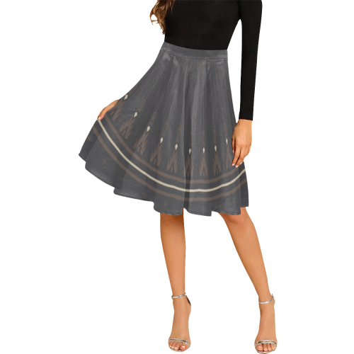 Night Arrows Dark Gray Melete Pleated Midi Skirt (Model D15)