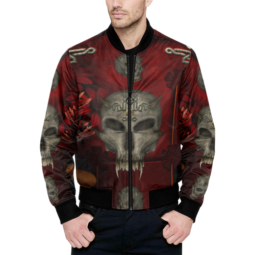 Skull with celtic knot All Over Print Quilted Bomber Jacket for Men (Model H33)