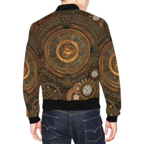 Steampunk, wonderful vintage clocks and gears All Over Print Bomber Jacket for Men/Large Size (Model H19)