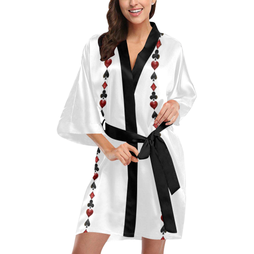 Black and Red Casino Poker Card Shapes Kimono Robe