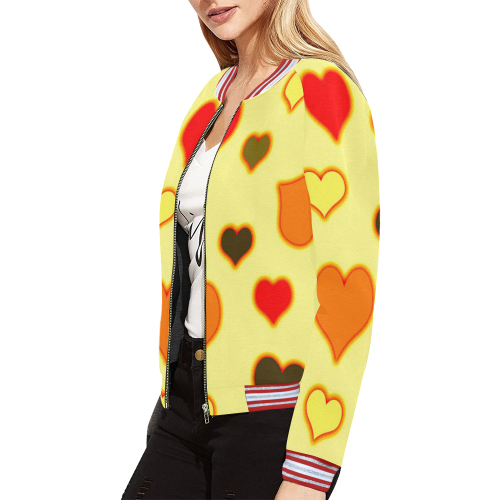 Hearts Pattern All Over Print Bomber Jacket for Women (Model H21)