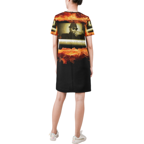 Grammy Winner William Bell On Fire Short-Sleeve Round Neck A-Line Dress (Model D47)
