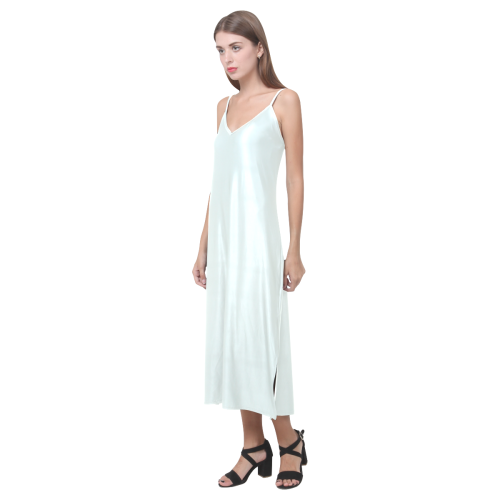 color mint cream V-Neck Open Fork Long Dress(Model D18)