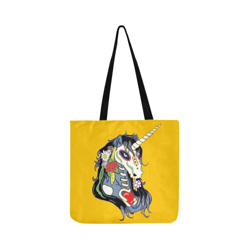 Spring Flower Unicorn Skull Yellow Reusable Shopping Bag Model 1660 (Two sides)