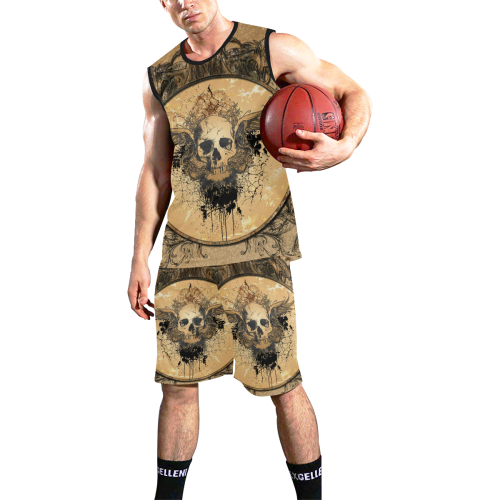 Awesome skull with wings and grunge All Over Print Basketball Uniform