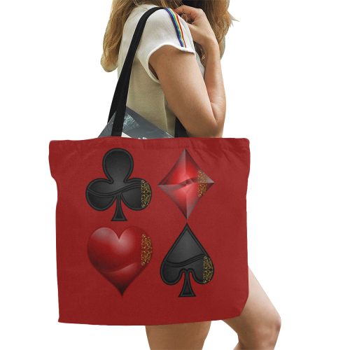 Las Vegas Black and Red Casino Poker Card Shapes / Red All Over Print Canvas Tote Bag/Large (Model 1699)