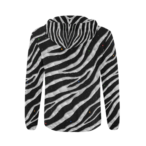 Ripped SpaceTime Stripes - White All Over Print Full Zip Hoodie for Men (Model H14)