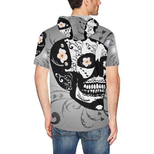 Wonderful sugar skull in black and white All Over Print Short Sleeve Hoodie for Men (Model H32)