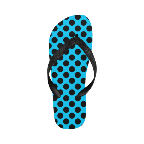 Black Polka Dots on Blue Flip Flops for Men/Women (Model 040)